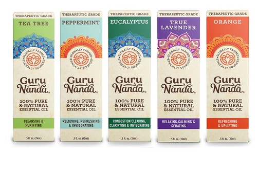 GuruNanda Essential Oils Set for Diffusers, Face & Body, 0.33 Fl Oz x Pack of 5