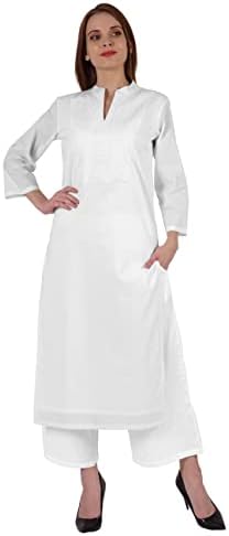 Bimba Mandarin Collar WPintucked Neck Cotton Kurti For Womens Indian Ethnic Straight Solid Kurta