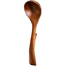 SHOWERORO Long Handle Spoon with Hook Wooden Soup Ladle Wooden Cooking Spoons Wooden Spoons for Cooking Wood Ladle Soup Spoons Japanese Ramen Spoons Hot Pot Spoon Accessories Acacia Ravioli