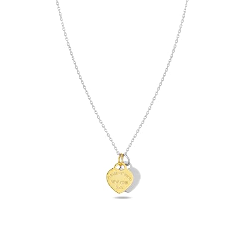 Pendant Necklace for Women 925 Sterling Silver Necklaces Dainty Trendy Double Heart Tag Necklaces Minimal Jewelry