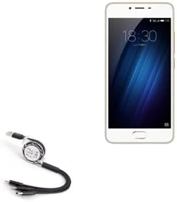 BoxWave Cable Compatible with Meizu M5 - AllCharge miniSync, Retractable, Portable USB Cable - Jet Black