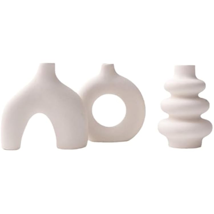Ceramic Vase Set of 3, Nordic Modern Boho ins Scandi Decorative Ceramic Aesthetic Flower Vase for Home Decor