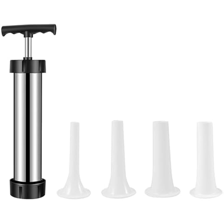 Homemade Sausage Stuffer Kit: Stainless Steel Manual Sausage Maker with 4 Stuffing Tubes, Meat Stuffer Filler Sausage Press Filling Tools for Home