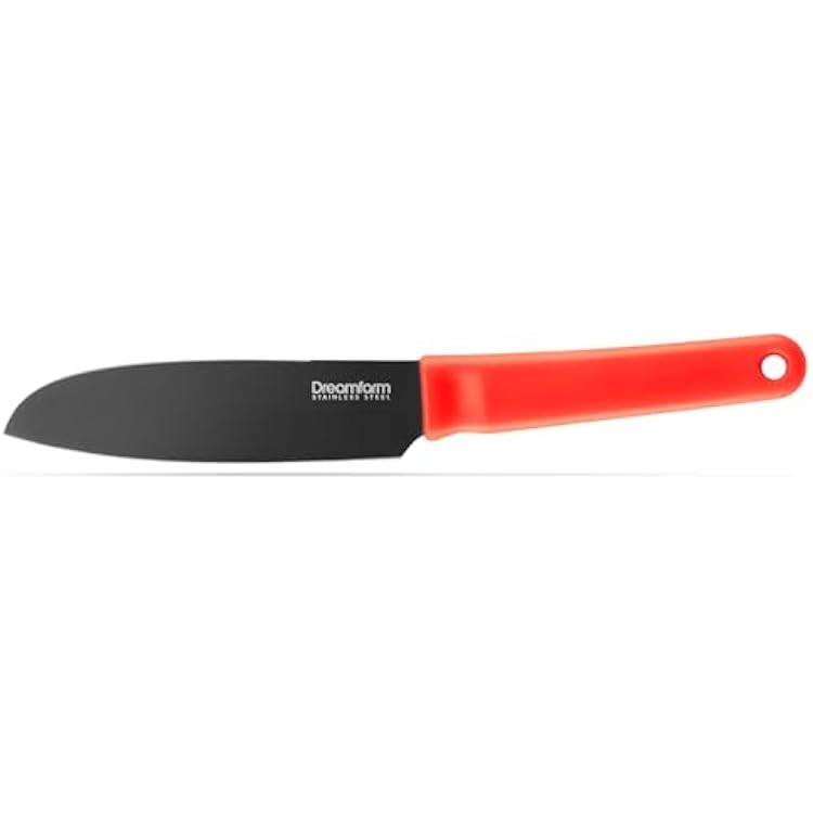 Dreamfarm Kneed Daily Chopping, Spreading, Scooping Paring Knife with Blade Safety Cover & Built-In Plastic Wrap Cutter - Red
