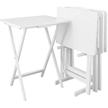 5 Piece Solid Wood Portable Tray Table Set White Folding Adjustable Decorative Lightweight Laptop Stand Compact Computer Desk Multipurpose Gaming Workstation and Versatile Snack Table