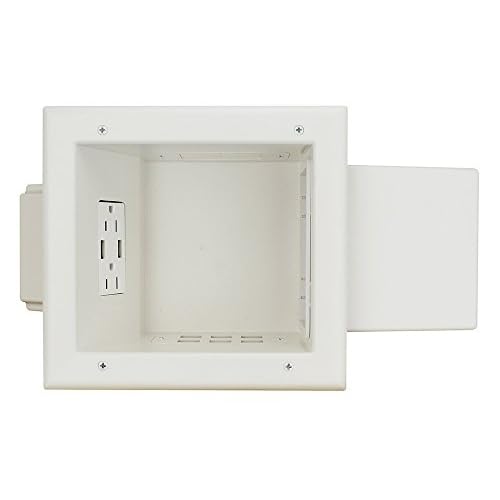 DataComm Electronics 45-0251-WH Recessed AVHDMI Cable, In-Wall Cable Management System with Expandable TV Outlet Media Box & Dual USB Ports, White