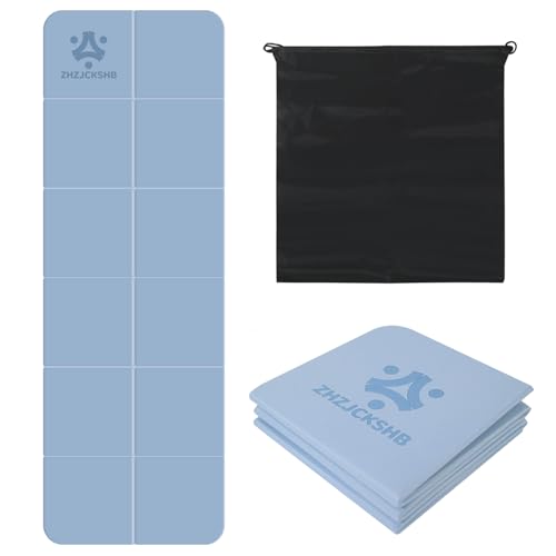 Foldable Yoga Mat for Travel -72x24 Portable 6mm8mm Thick Fitness&Exercise Mat with Storage Bag, Non-Slip TPE Folding Workout Mat for Yoga, Pilates, Stretching, Home Fitness