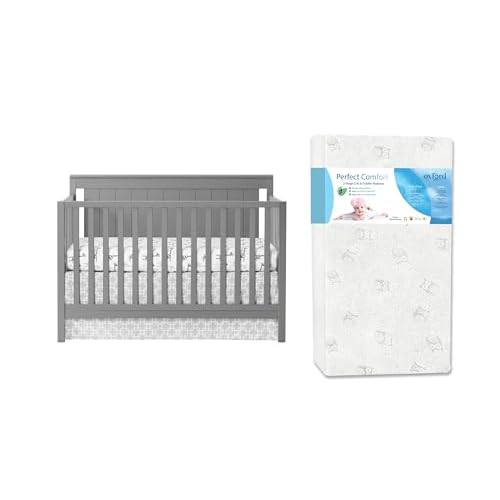 Oxford Baby 2 PC Nursery Set Lazio 4-in-1 Convertible Crib, Dove Gray, GreenGuard Gold Certified  Oxford Baby Perfect Comfort 2-Stage Crib Mattress & Toddler Mattress