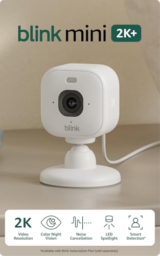 Blink Mini 2K+ (newest model) Plug-in Home & Pet Indoor Security Camera with 2K video resolution, night vision, enhanced audio, motion detection 1 camera (White)