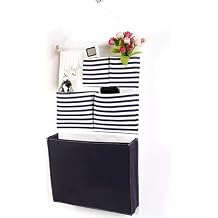 Wall Hanging Storage Caddy Bag with 5 Pockets, Over the Door Magazine Storage Pockets with 2 Pothooks, Wall Door Closet Bathroom Hanging Storage Bag Organizer for Bathroom, Office, Kitchen(Blu