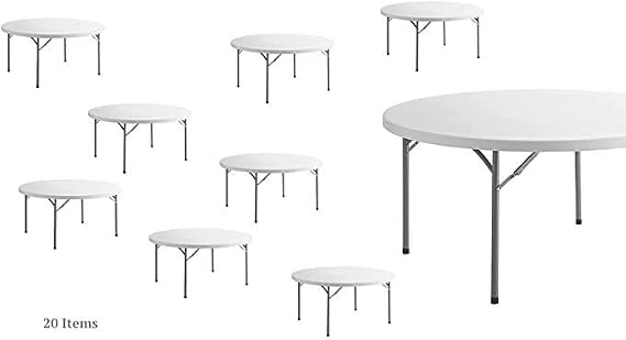 20 Pack! White Round Folding Table 60" Banquet Folding Table 150 Cm Plastic Circle Table Kitchen Table Round Tables for Parties 60in Round Table Easy Folding Table Round Granite Dining Table