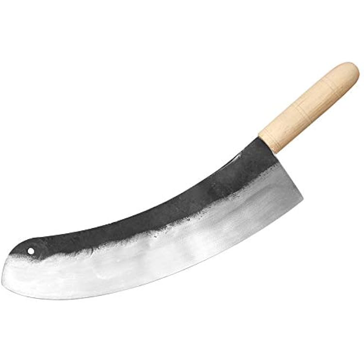Carbon Steel Handmade Forged Gourmet Professional Chef Chopping Curved Mincing Knife Kebab Big Blade Kitchen Cleaver - Pizza Cutting Show 15.7 in  40 cm