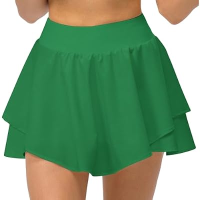 Yuerlian Tennis Skirts Pleated Skorts with Shorts Pockets Double Ruffle Golf Skirts Workout Running Skorts Skirt Athletic