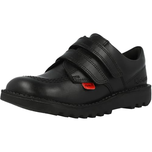 Kickers Kick Lo Vel Black Shoes Leather Velcro Straps School Smart Durable Sole