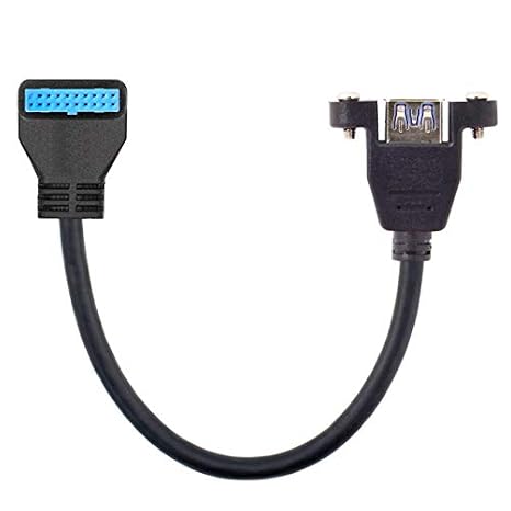 cablecc USB 3.0 Single Port A Female Screw Mount Type to Down Angled Motherboard 20pin Header Cable 90 Degree