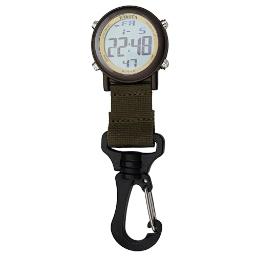 Dakota Digital Clip, Clip Watch, Alarm, Fob Watch, Timer and Dual Time, Outdoor Gifts for Men and Women, Use for Fishing Hunting, and More