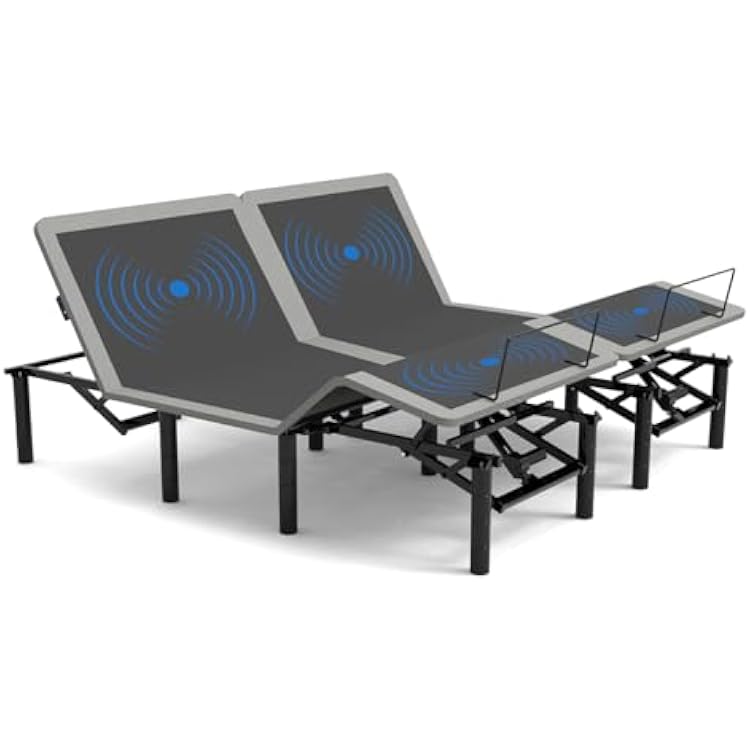 King Size Adjustable Bed Frame with Massage and Remote, Head & Foot Incline, USB-A & USB-C Ports, LED Night Light, 4 Height-Adjustable Legs, Easy Assembly
