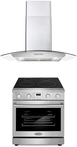 Cosmo 2-Pc Kitchen Appliance Packages, 30" Electric Range 4.8 cu ft Oven and 30" Wall Mount Range Hood