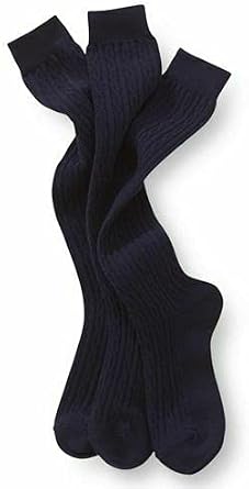 Lands' End Girls Solid Cable Knee Socks 3 Pack
