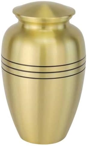 Classic Three Bands Gold Cremation Urn for Ashes, Brass, Gold Urn, Adult Sized Cremation Urn, 9.75 Inches High