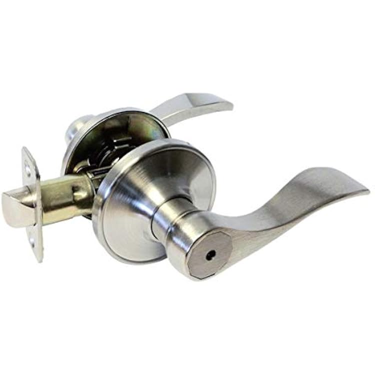 eBuilderDirect 4 Pack Satin Nickel Privacy Bedroom Bathroom Lock Door Lever Handle Knob Bed and Bath 838DC