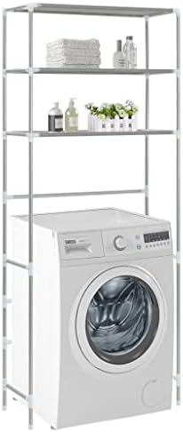 washing machine storage rack,washing machine rack shelf3Tier Washing Machine Shelf with Toilet Storage Cabinet Bathroom Storage Rack Floor Stand 69x28x169 Cm (Silver)