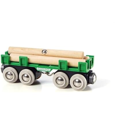 BRIO World - 33696 Lumber Loading Wagon | 4 Piece Toy Train Set for Kids | FSC-Certified Wooden Components | Ideal for Ages 3 and Up - Green