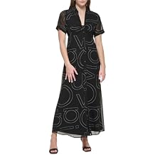 Calvin Klein Womens Chiffon Printed Shirtdress Black 2