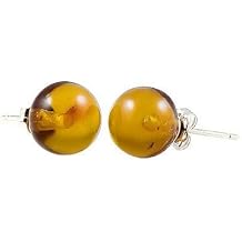 Trustmark 14K White Gold 6mm Natural Baltic Honey Amber Ball Stud Post Earrings, Anya