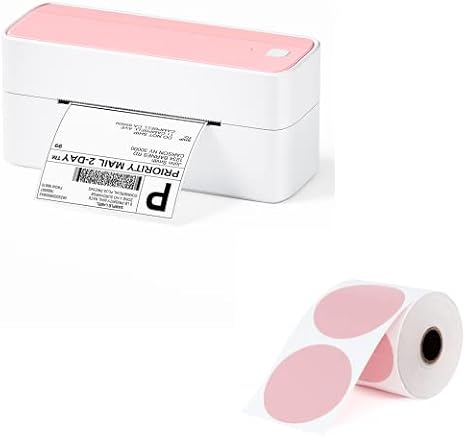 Phomemo 241BT Bluetooth Thermal Shipping Label Printer 4X6 - Wireless Thermal Label Printer for Shipping Packages + 2 Inch Pink Circle Thermal Sticker Labels 750