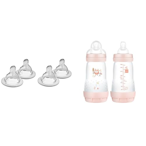MAM SkinSoft Silicone Medium Flow Nipple Level 2 Bottles, 9 oz 2 Count, Anti-Colic, Baby Girl, 2 Months
