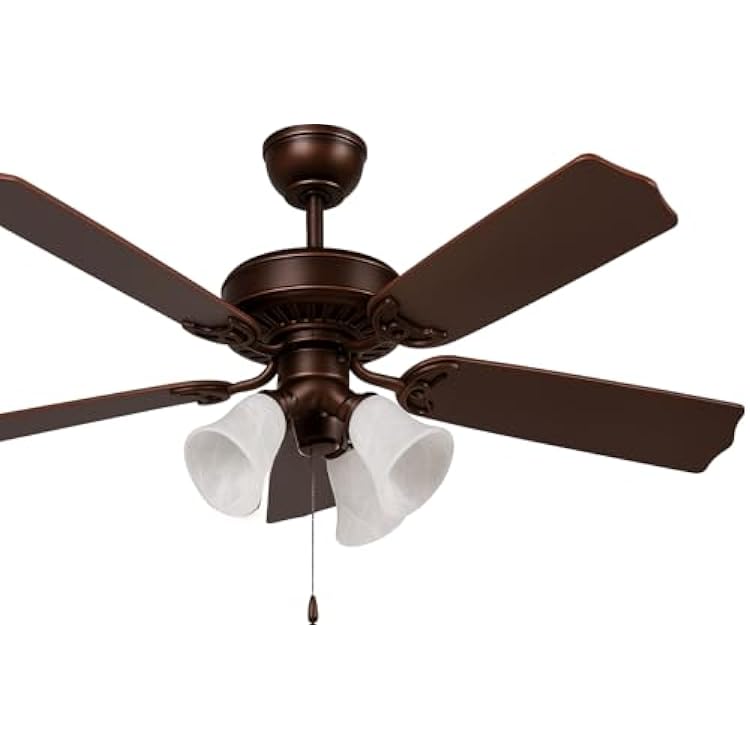Luminance Heritage Home Oil Rubbed Bronze 52 Ceiling Fan Dual Mount 52HEH5ORB, 3x Turtle Light Kit White Alabaster Marble Glass, Motor: 153 x 13mm Silicon Steel Motor, 12 Degree Blade Pitch