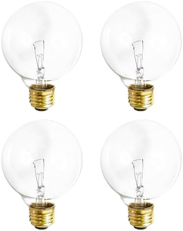 4 Pack G25 Globe Light Bulbs 25W Incandescent, 2700K Soft White, E26 Base, Dimmable Crystal Clear Vanity Bulbs for Bathroom, Mirror, Pendant Fixtures