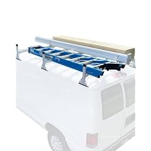 Van Ladder Rack - Fit for Ford Econoline E150-E350 (1992-2015) & Chevy Express 1500-3500, Universal Adjustable Length 3-Bar Roof Rack - Steel, White