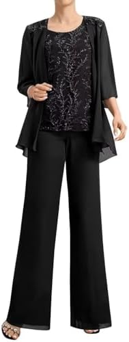 3 Pieces Mother of the Bride Pant Suits for Wedding Chiffon Formal Pantsuits for Women Evening Party with Jacket