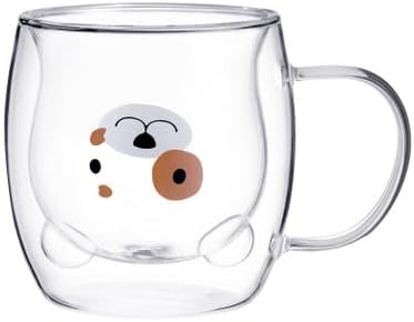 Parquet Double Wall Insulated Glass Coffee Mug 250ML Heat-Resistant Clear Cup with Handle-Bear