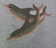 Bath Towel Set with Embroidered Swimming Dolphins - White Terry