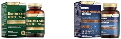 Nutraxin Bromelain Forte – 750 mg Bromelain, Yeşil Çay Ekstresi, Krom ve Probiyotik İçeren Tablet – 60 Tablet – Alerjen İçermez + Nutraxin