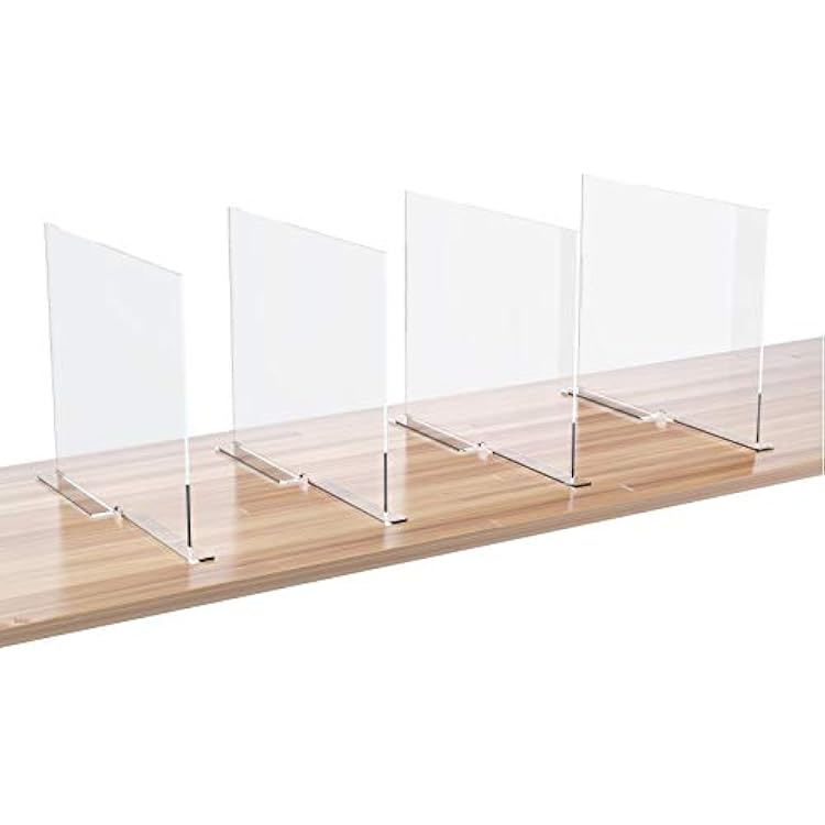 Acrylic Shelf Dividers Set of 4 |Shelves Organizer & Separator for Home Closet, Wardrobe, Cabinet, Pantry & Store, Showroom & Office Shelving Dividers 11.8x10 in. Anti-Slip with Adhesive Tape