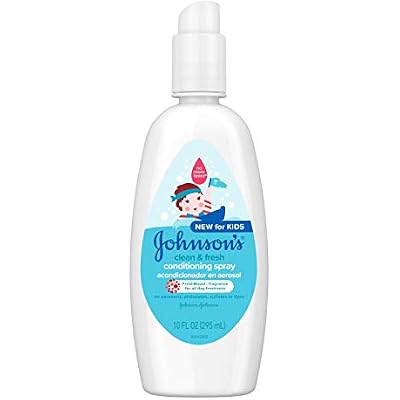 Johnsons Clean & Fresh Tear-Free Kids Hair Conditioning Spray, Paraben-, Sulfate-, Dye-Free Formula, Hypoallergenic & Gentle for Toddlers Hair with FreshBoost Fragrance, 10 fl. oz