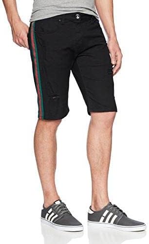 WT02 Men's Stretch Denim Shorts with Destructed Ripped and Repaired