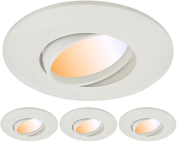 6" (5"-Compatible) Recessed Dimmable 15W LED Adjustable Gimbal Head Downlight with White Trim, UL & Energy Star (4-Pack), Selectable CCT 2700K-5000K, 2216CCTx4