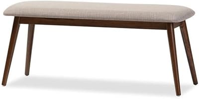 Baxton Studio Flora Mid-Century Modern Light Grey Fabric and Oak Medium Brown Finishing Wood Dining Bench