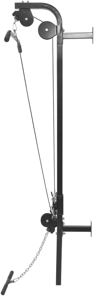 Wall Mounted Power Tower with Barbell and Dumbbell Set, Low Cable Pull Up Bar, Lat Pull Down Bar, and Two Pulleys Strength Training Station