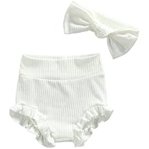 GOOCHEER 2Pcs Newborn Infant Baby Girl Solid Ruffle Bloomer Shorts +Headband Basic Cute Short Pants Summer Outfits