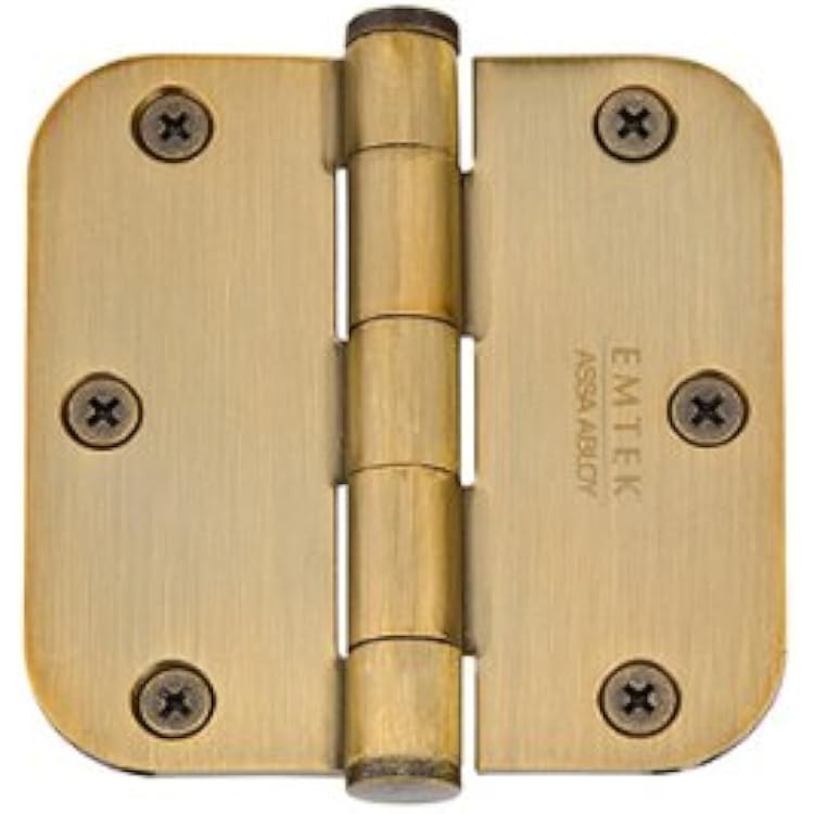 Emtek 96133US 3-12 x 3-12 58 Radius Corners Residential Plain Bearing Hinges Pair, Solid Brass - French Antique US7