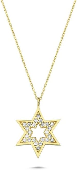 ウィッシュカラット 14kゴールド ダビデの星ネックレス - ユダヤ人のジュエリー 純金のネックレス 女性用ゴールドネックレス | 18インチ