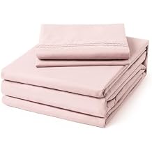 ClevaHome Twin Size Sheet Set - 4 Piece Soft Breathable Luxury Bed Sheet Set - Shrinkage & Fade Resistant Embroidered Bedding Sheet with Deep Pocket, 2 Extra Pillowcases (Twin, Barely Pink)