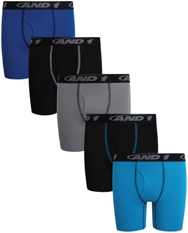 AND1 Boys Boxer Briefs - 5 Pack Performance Boys Underwear Boxer Briefs with Functional Fly Pouch, 5 Inseam Size: 6-18