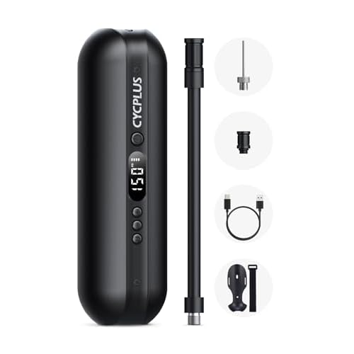 CYCPLUS Electric Air Compressor Portable Bicycle Pump Car Tire Inflator, Max 150 PSI, Auto Shut-Off Air Pump with Presta and Schrader Valves for All Bicycles Motorcycles and Cars